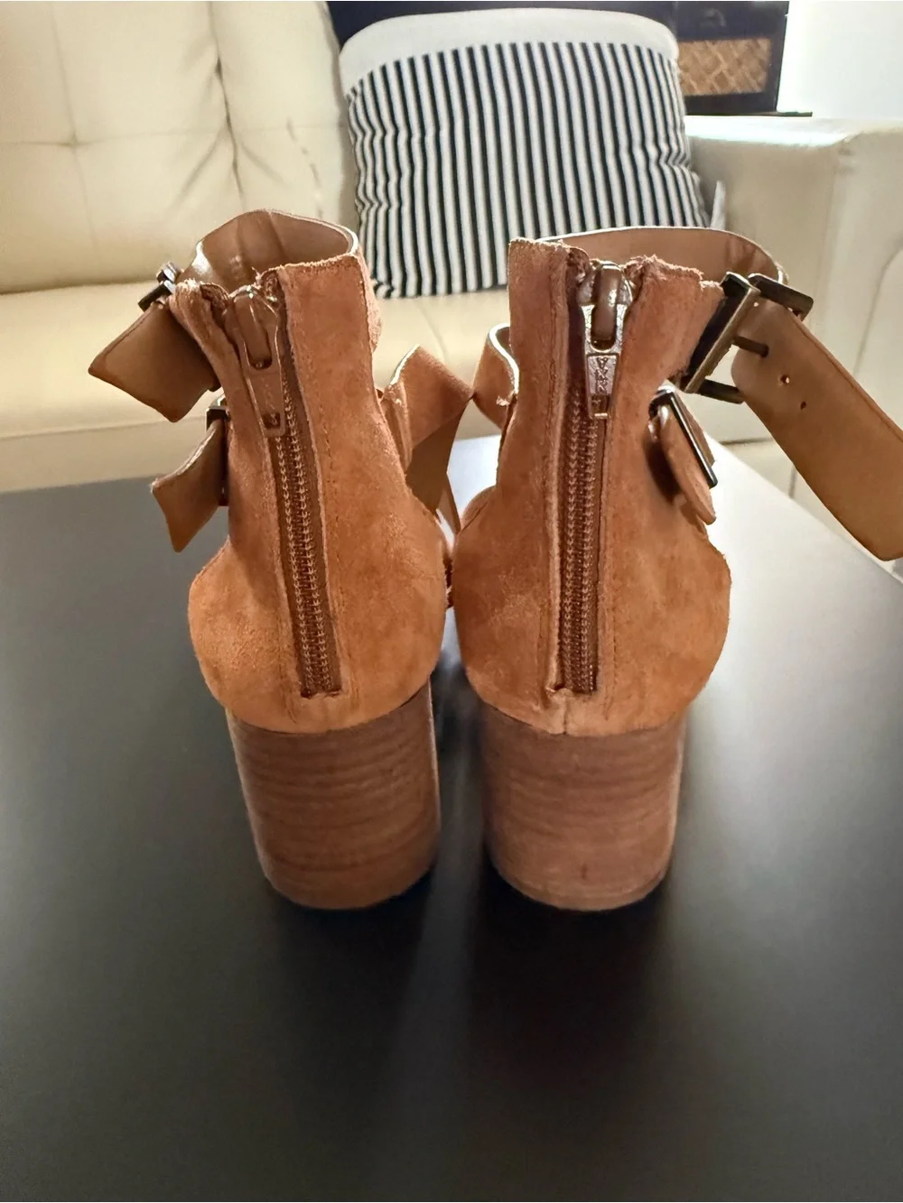 Gianni Bini Cognac Suede Crisscross Ankle-Strap Block Heel Sandals